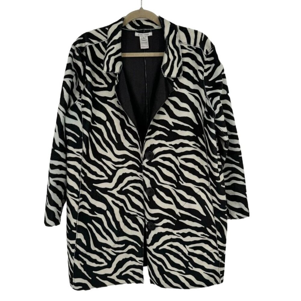 John Mark Reversible Zebra Print Black Jacket Size XL faux fur leather womens
